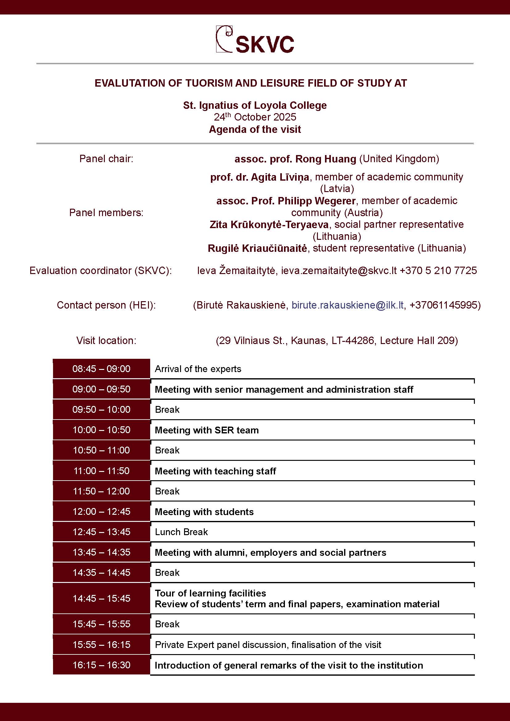 St. Ignatius of Loyola College agenda of the visit(EN)